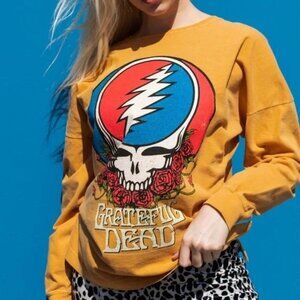 PEOPLE OF LEISURE Grateful Dead Long Sleeve Tee M Mustard Yellow Organic Cotton